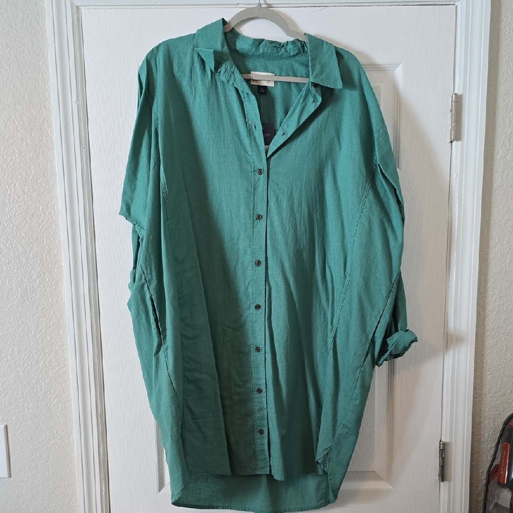 Green Button-Up Shirt Dress